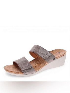 867. NEW Reverse Taupe Metallic Double-Strap Wedge Slide